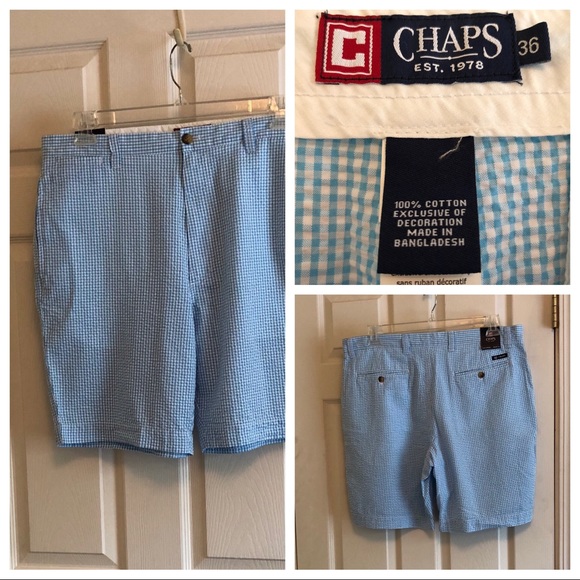Chaps NWT blue/white seersucker gingham shorts size 36 - Picture 1 of 2